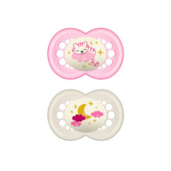 Mam Chupete Original Silicona 6M+ Noche Rosa 2 Uds.